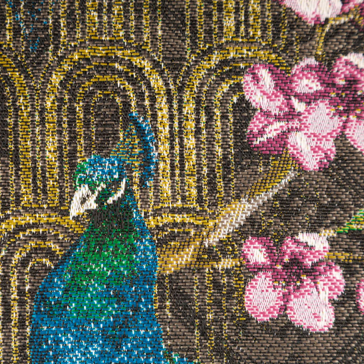 Jacquard Dekostoff Peacock Extravagant Pfau blau grün 1,4m Breite