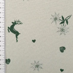 Jacquard Stoff Dekostoff Hirsch Edelweiß Herz Doubleface grün ecru 1,4m Breite