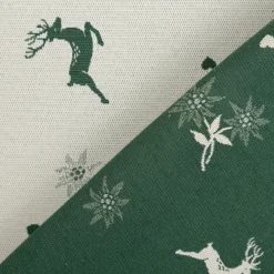 Jacquard Stoff Dekostoff Hirsch Edelweiß Herz Doubleface grün ecru 1,4m Breite
