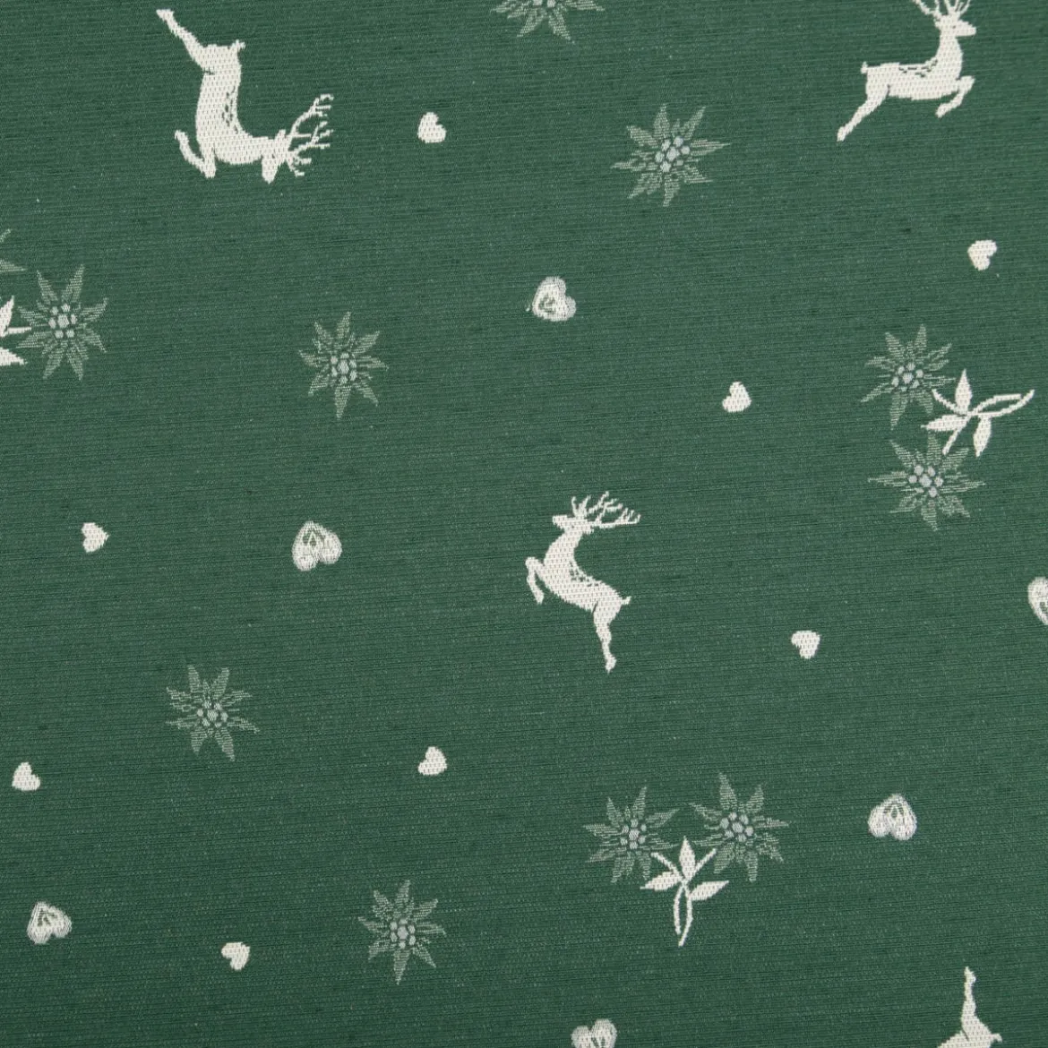 Jacquard Stoff Dekostoff Hirsch Edelweiß Herz Doubleface grün ecru 1,4m Breite