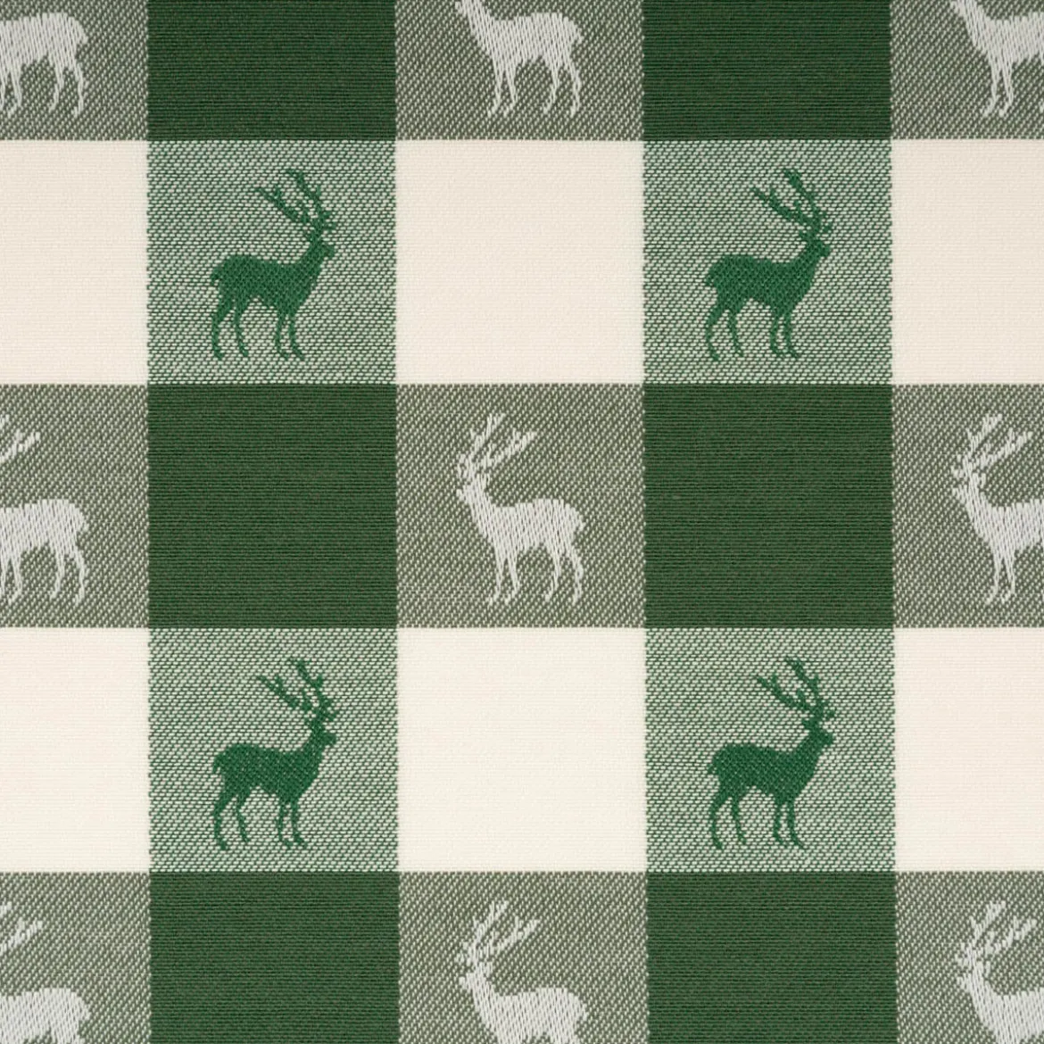 Jacquard Stoff Dekostoff Karos Hirsche grün weiß 140cm Breite