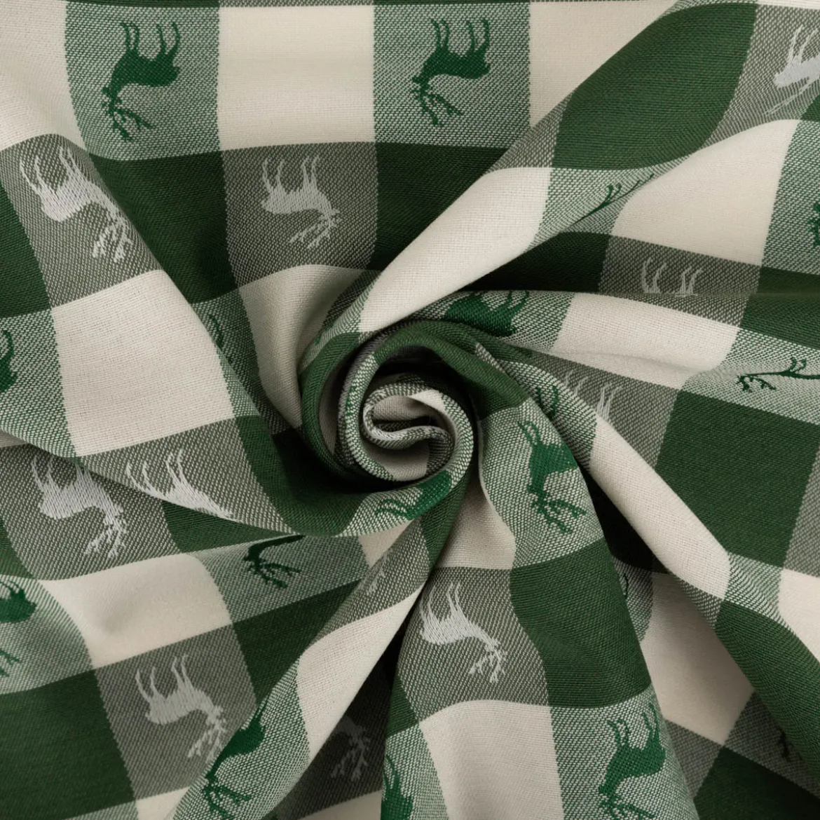 Jacquard Stoff Dekostoff Karos Hirsche grün weiß 140cm Breite