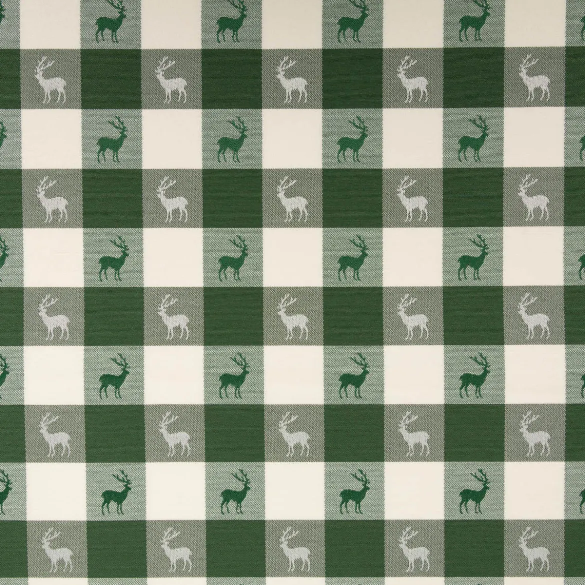 Jacquard Stoff Dekostoff Karos Hirsche grün weiß 140cm Breite