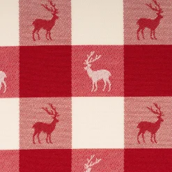 Jacquard Stoff Dekostoff Karos Hirsche rot weiß 140cm Breite