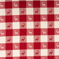 Jacquard Stoff Dekostoff Karos Hirsche rot weiß 140cm Breite