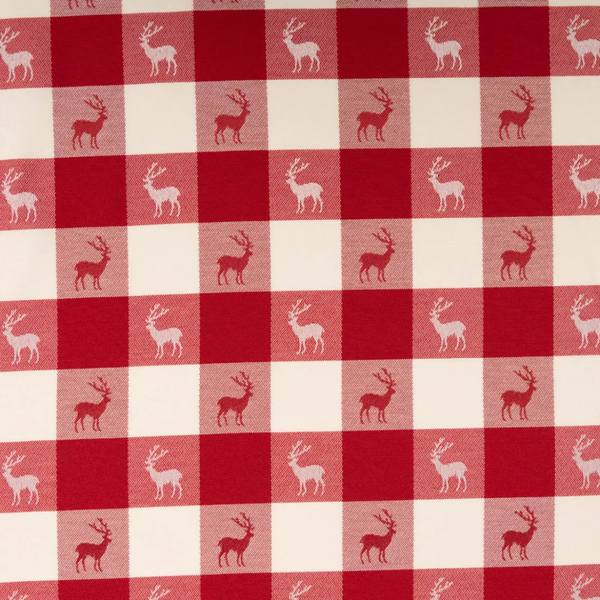 Jacquard Stoff Dekostoff Karos Hirsche rot weiß 140cm Breite