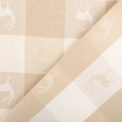 Jacquard Stoff Dekostoff Karos Hirsche beige weiß 140cm Breite