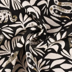 Jacquardstoff Dekostoff Mystik Blätter Schlange Vogel Wildkatze schwarz beige goldfarbig 140cm Breite