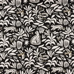 Jacquardstoff Dekostoff Mystik Blätter Schlange Vogel Wildkatze schwarz beige goldfarbig 140cm Breite