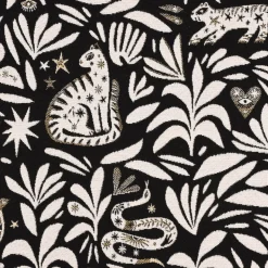 Jacquardstoff Dekostoff Mystik Blätter Schlange Vogel Wildkatze schwarz beige goldfarbig 140cm Breite