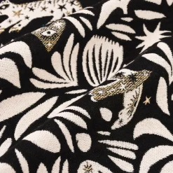 Jacquardstoff Dekostoff Mystik Blätter Schlange Vogel Wildkatze schwarz beige goldfarbig 140cm Breite