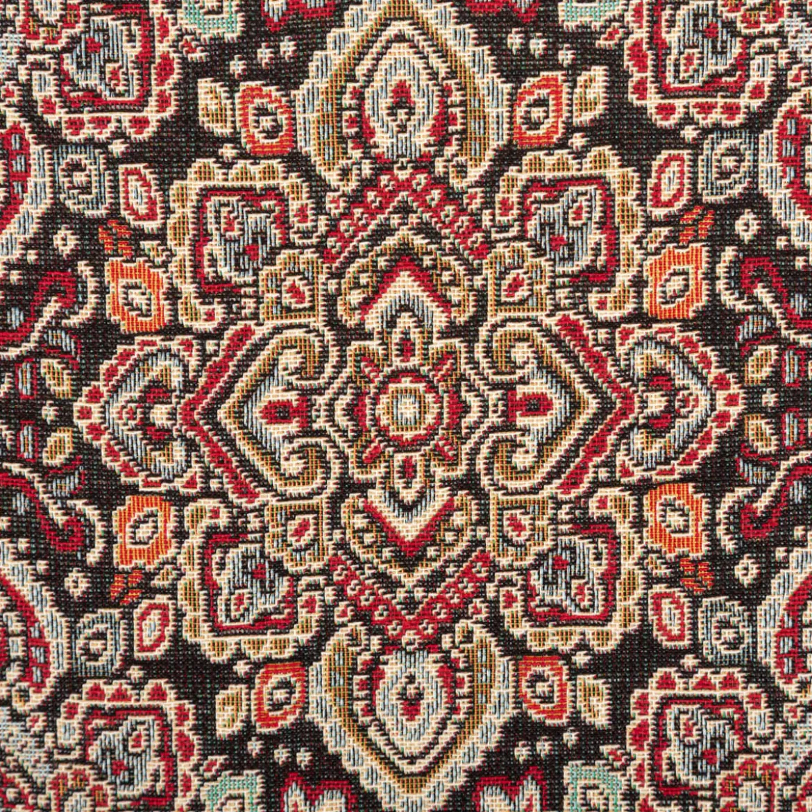 Jacquard Stoff Gobelin Ornamente schwarz bunt 1,40m Breite