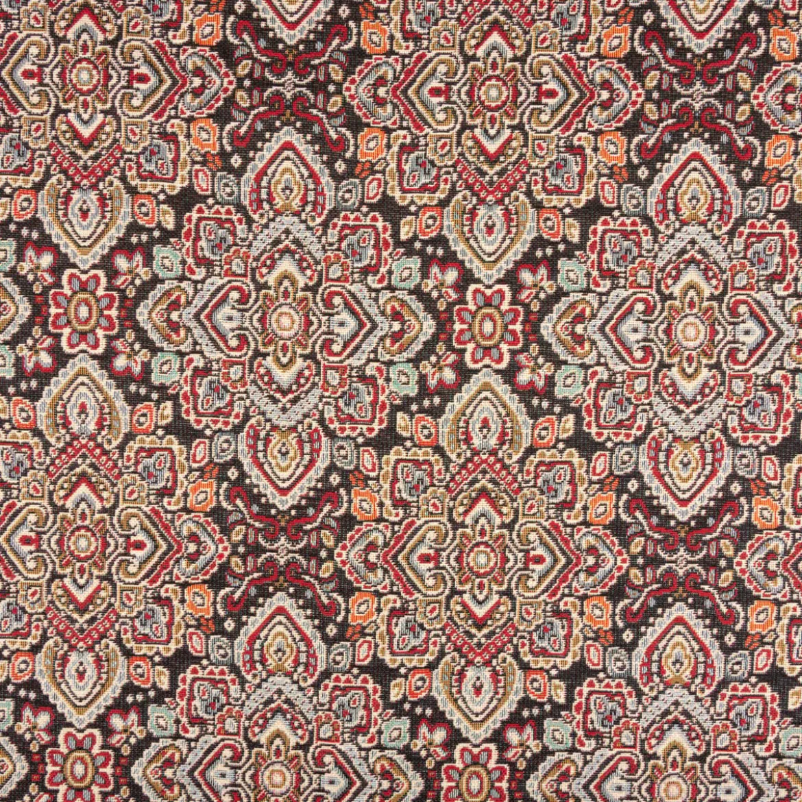 Jacquard Stoff Gobelin Ornamente schwarz bunt 1,40m Breite