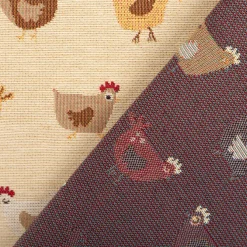 Jacquard Stoff Gobelin Premium Dekostoff Comic Chickens beige braun 1,4m Breite