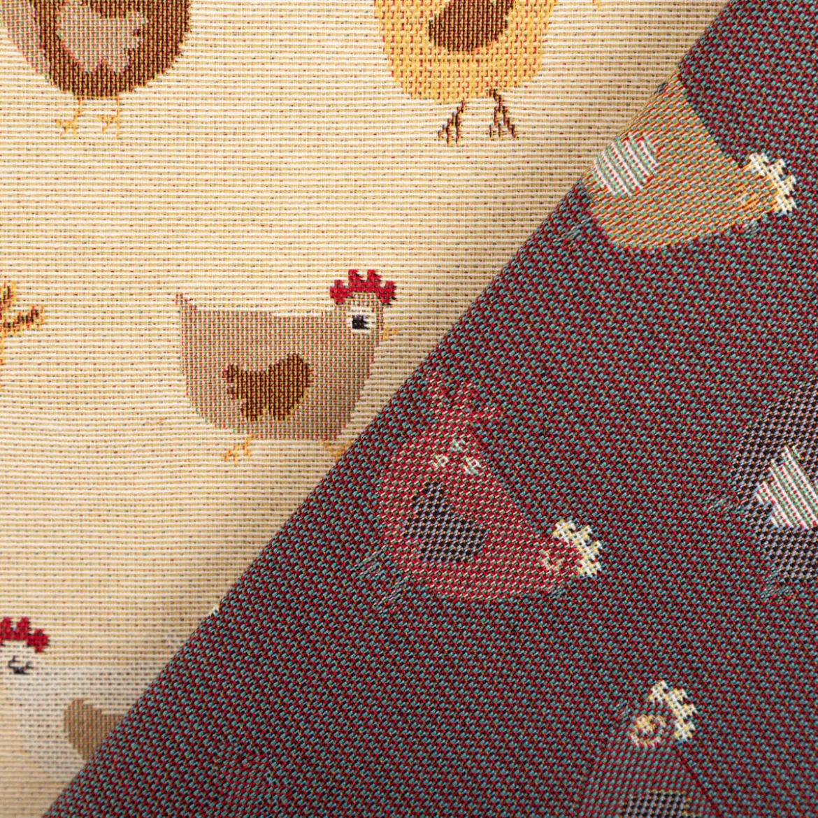 Jacquard Stoff Gobelin Premium Dekostoff Comic Chickens beige braun 1,4m Breite