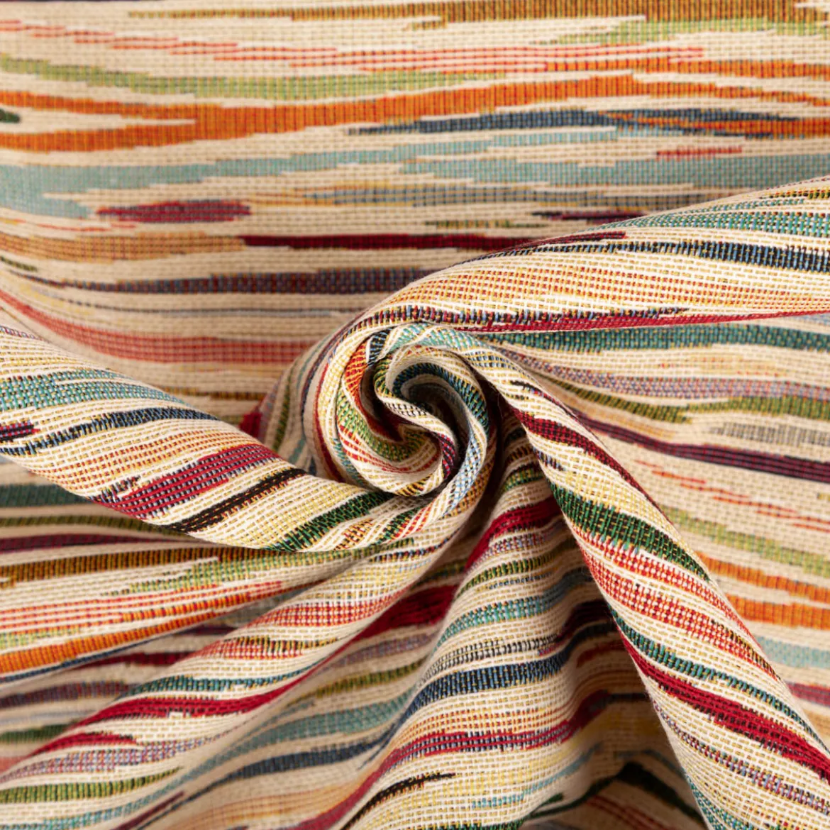 Jacquard Stoff Gobelin Streifen beige bunt 1,40m Breite