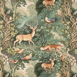 Jacquard Stoff Gobelin Waldtiere grün braun 1,40m Breite