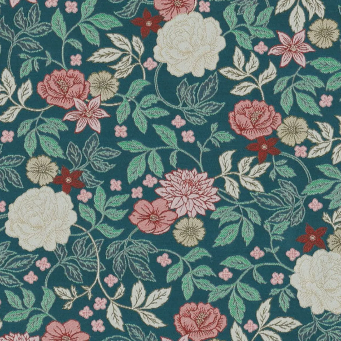 Jacquard Stoff Premium Dekostoff Classic Vintage Bloom Rosen grün rosa 1,4m Breite