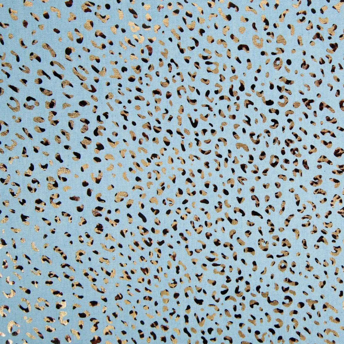 Jeansstoff Baumwollstoff Leo-Print hellblau goldfarbig 1,48m Breite