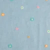 Jeansstoff Chambray garngefärbt bestickt Blüten hellblau bunt 1,30m Breite