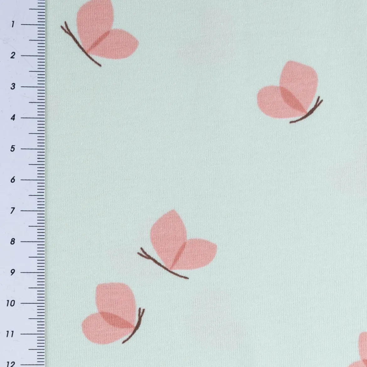 Jersey Baumwolljersey BUTTERFLY Schmetterlinge mint rosa 1,5m Breite