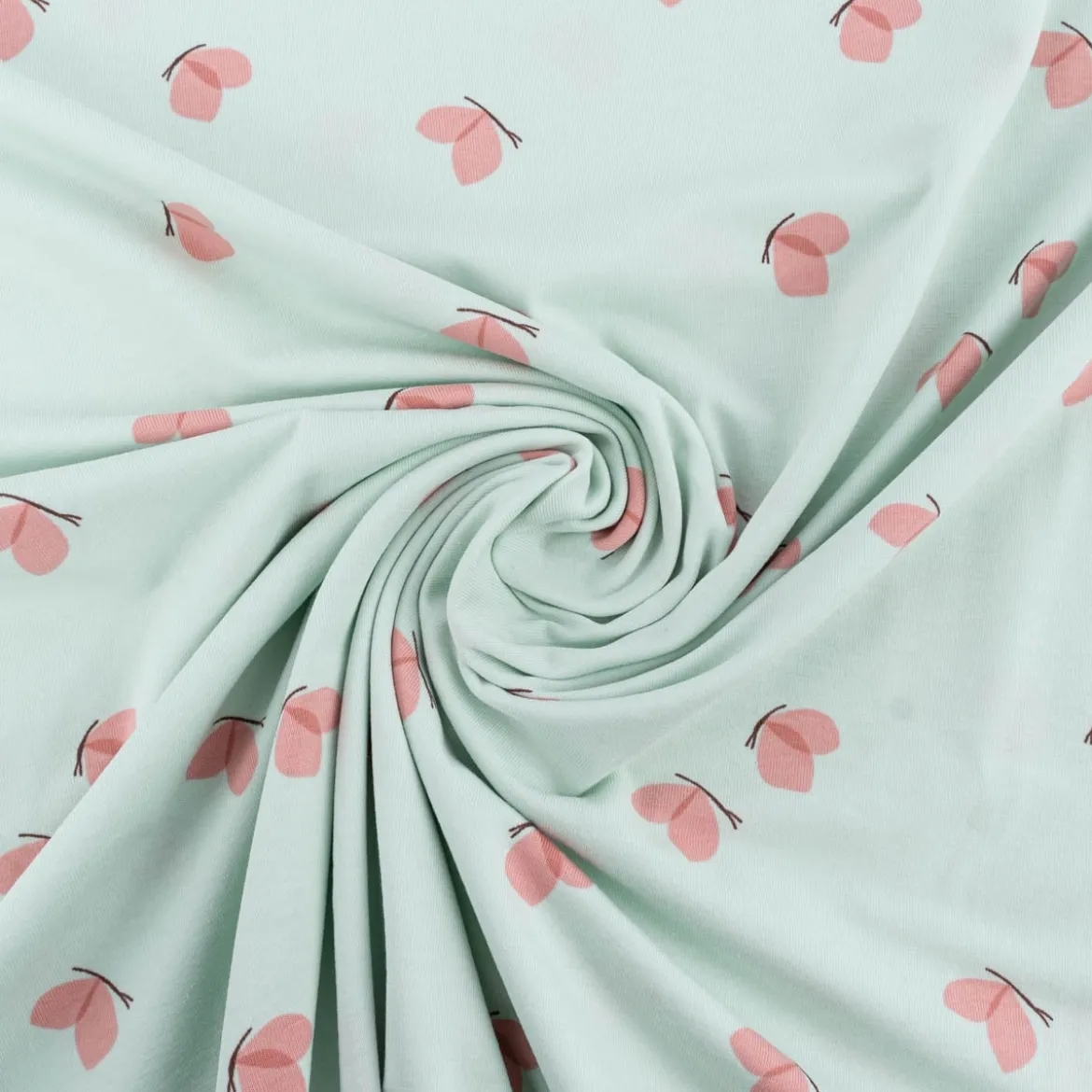 Jersey Baumwolljersey BUTTERFLY Schmetterlinge mint rosa 1,5m Breite