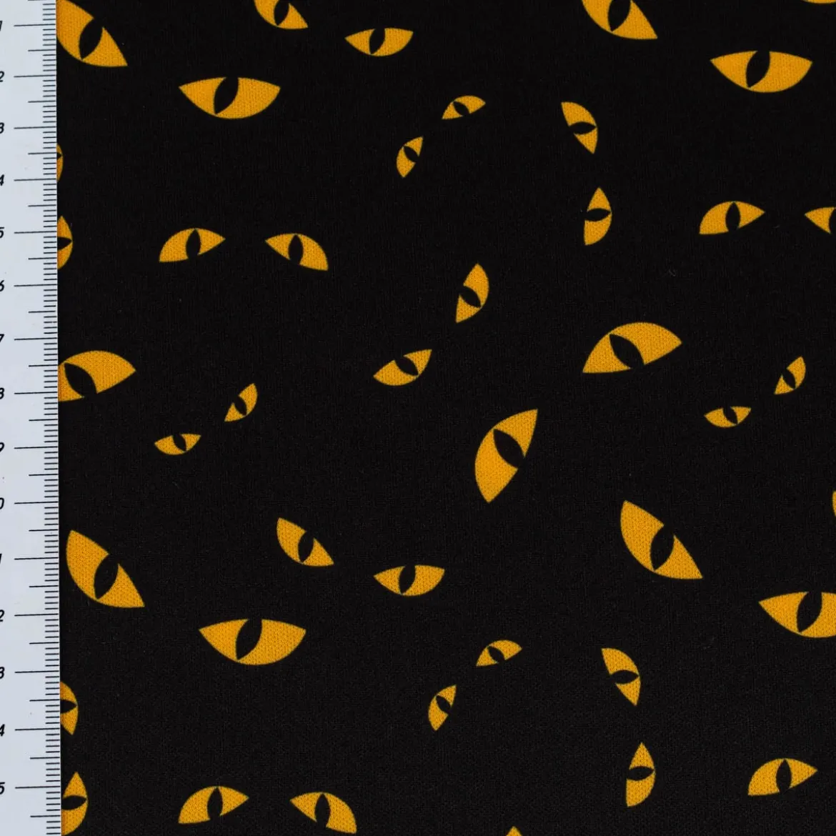 Jersey Foliendruck Halloween Katzenaugen glänzend schwarz 1,45m Breite