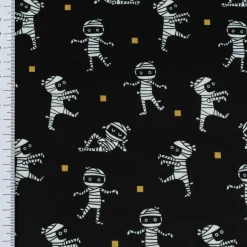 Jersey Foliendruck Halloween Mumien glänzend schwarz 1,45m Breite