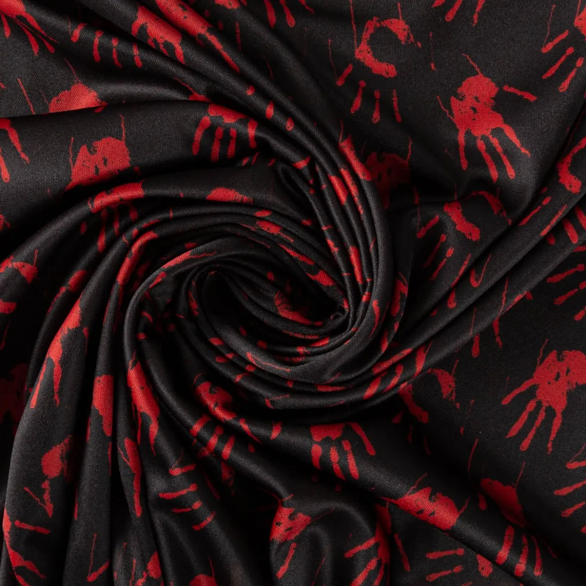 Jersey Foliendruck Halloween blutige Hände glänzend schwarz rot 1,45m Breite