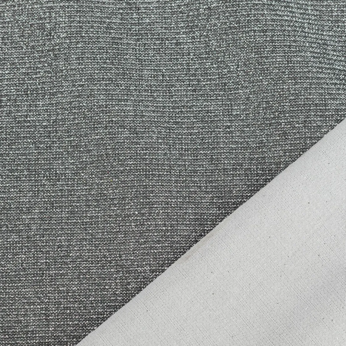 Jersey Lurex Glamour uni silberfarbig dunkelgrau1,40m Breite