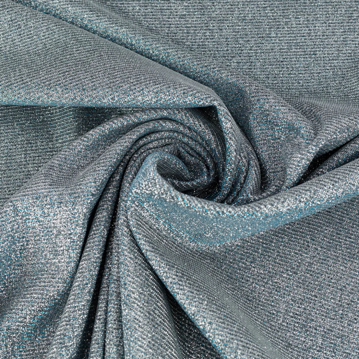 Jersey Lurex Glamour uni silberfarbig blau 1,40m Breite