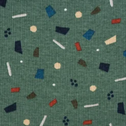 Jersey Rippjersey bedruckt Konfetti Tupfen Striche altgrün braun blau 1,35m Breite
