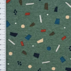 Jersey Rippjersey bedruckt Konfetti Tupfen Striche altgrün braun blau 1,35m Breite