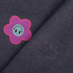 Jersey Stoff Baumwolle Glitter Happy Faces dunkelblau meliert 1,45m Breite