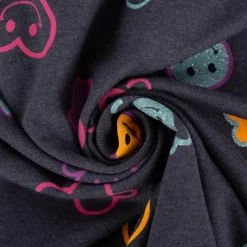 Jersey Stoff Baumwolle Glitter Happy Faces dunkelblau meliert 1,45m Breite