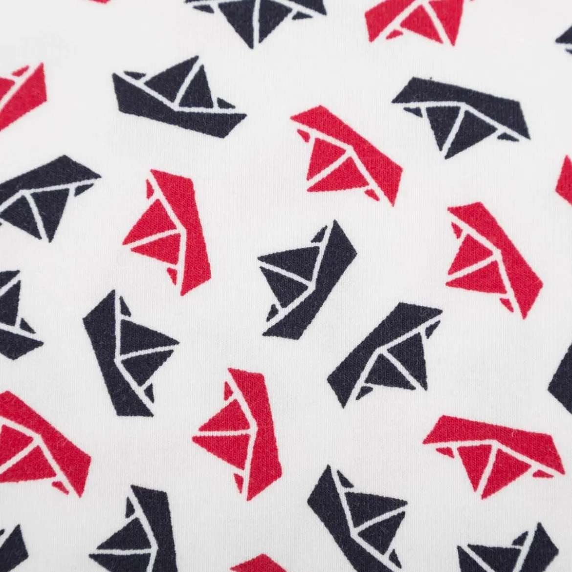 Jersey Stoff Baumwolle Maritim Papierboote weiß blau rot 1,50m Breite
