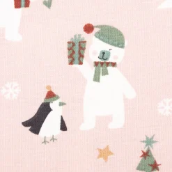 Jersey Stoff Baumwolljersey Schneemann, Bär und PInguin rosa 1,45m Breite