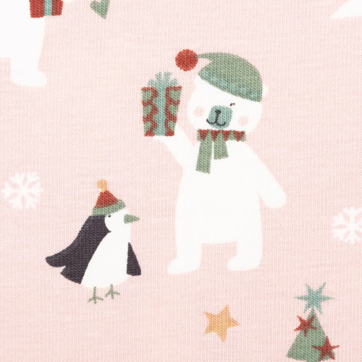 Jersey Stoff Baumwolljersey Schneemann, Bär und PInguin rosa 1,45m Breite