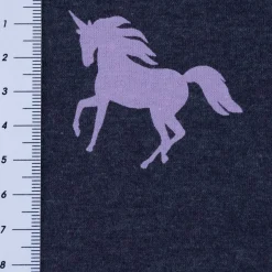 Jersey Stoff Baumwolljersey Melange Unicorn Einhörner indigoblau meliert 1,48m Breite