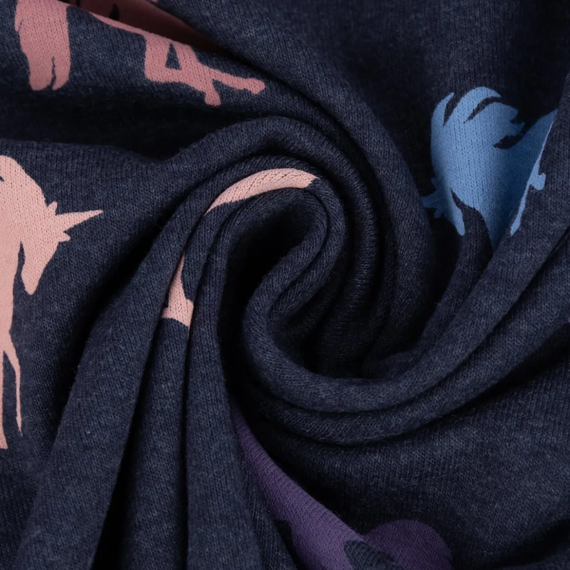 Jersey Stoff Baumwolljersey Melange Unicorn Einhörner indigoblau meliert 1,48m Breite