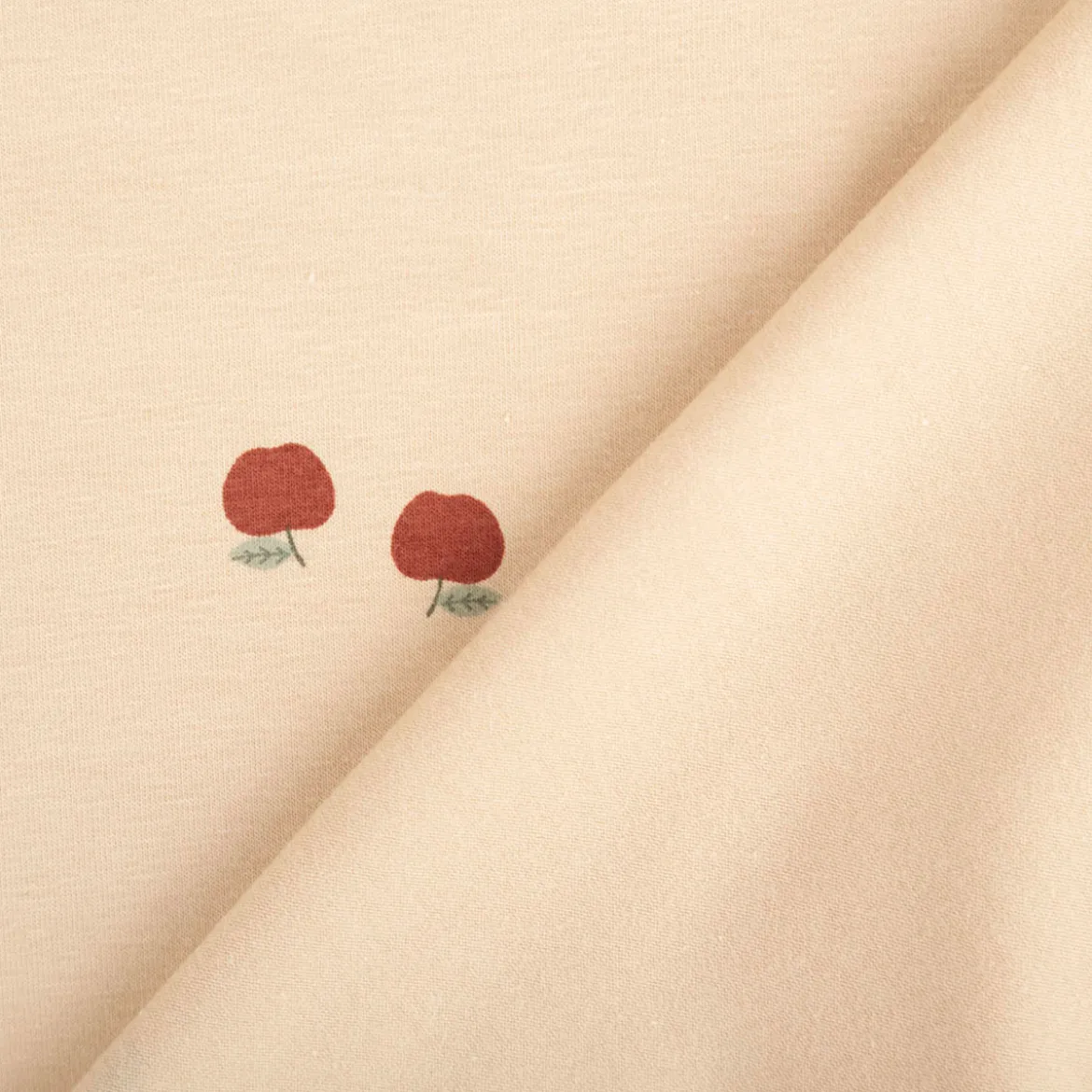 Jersey Stoff Baumwolljersey Äpfel beige rot 1,50m Breite