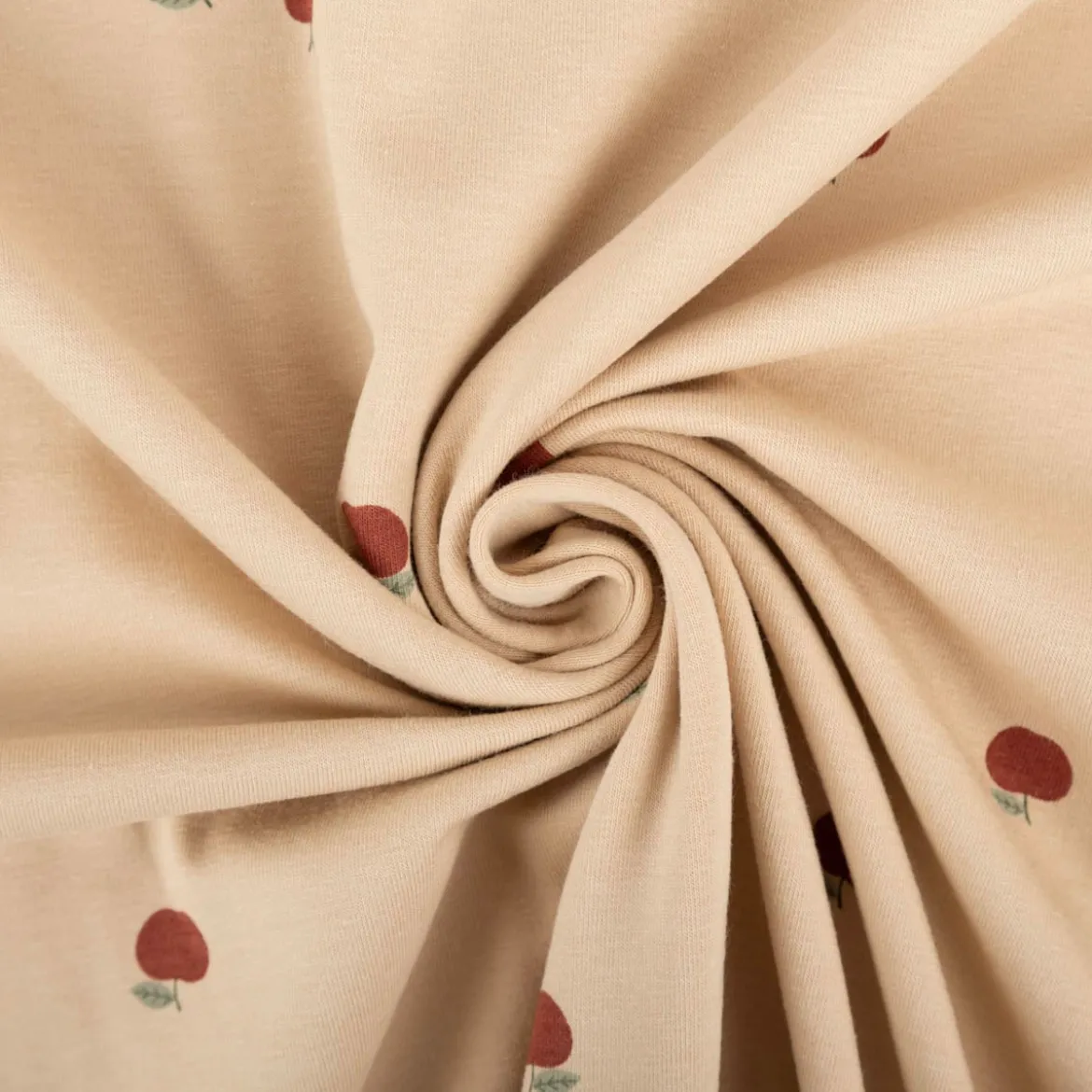 Jersey Stoff Baumwolljersey Äpfel beige rot 1,50m Breite