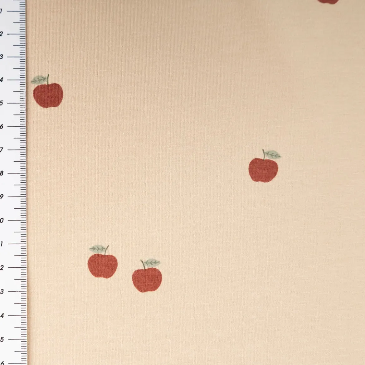 Jersey Stoff Baumwolljersey Äpfel beige rot 1,50m Breite