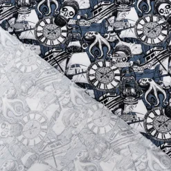 Jersey Stoff Baumwolljersey Digital Skulls Pirat Totenkopf Segelschiff blau 1,50m Breite