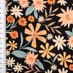 Jersey Stoff Baumwolljersey Digitaldruck Flowers schwarz bunt 1,4m Breite