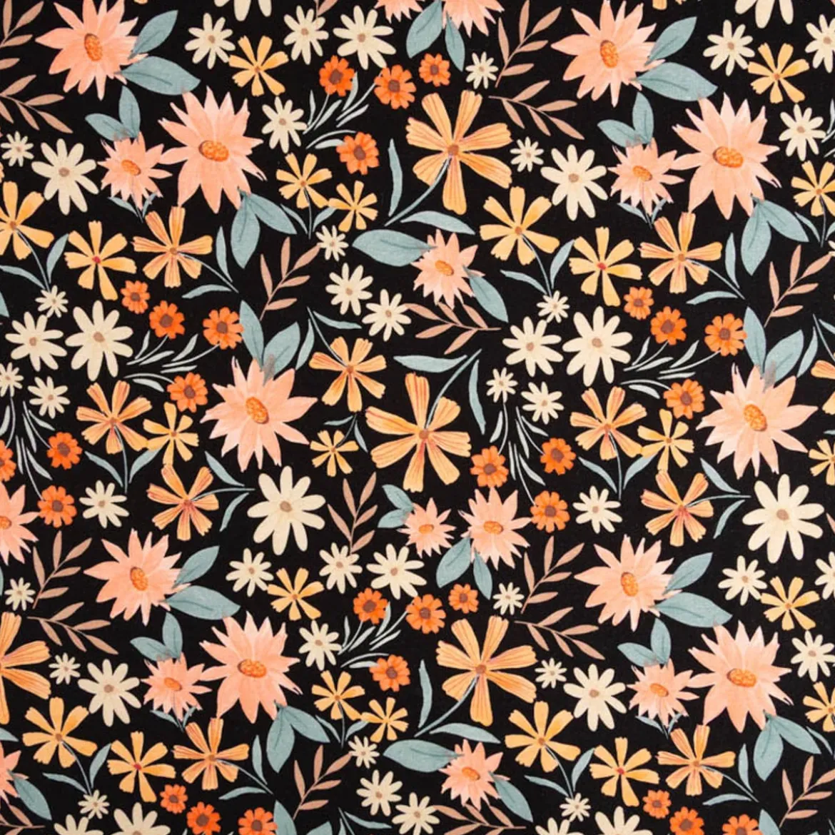 Jersey Stoff Baumwolljersey Digitaldruck Flowers schwarz bunt 1,4m Breite