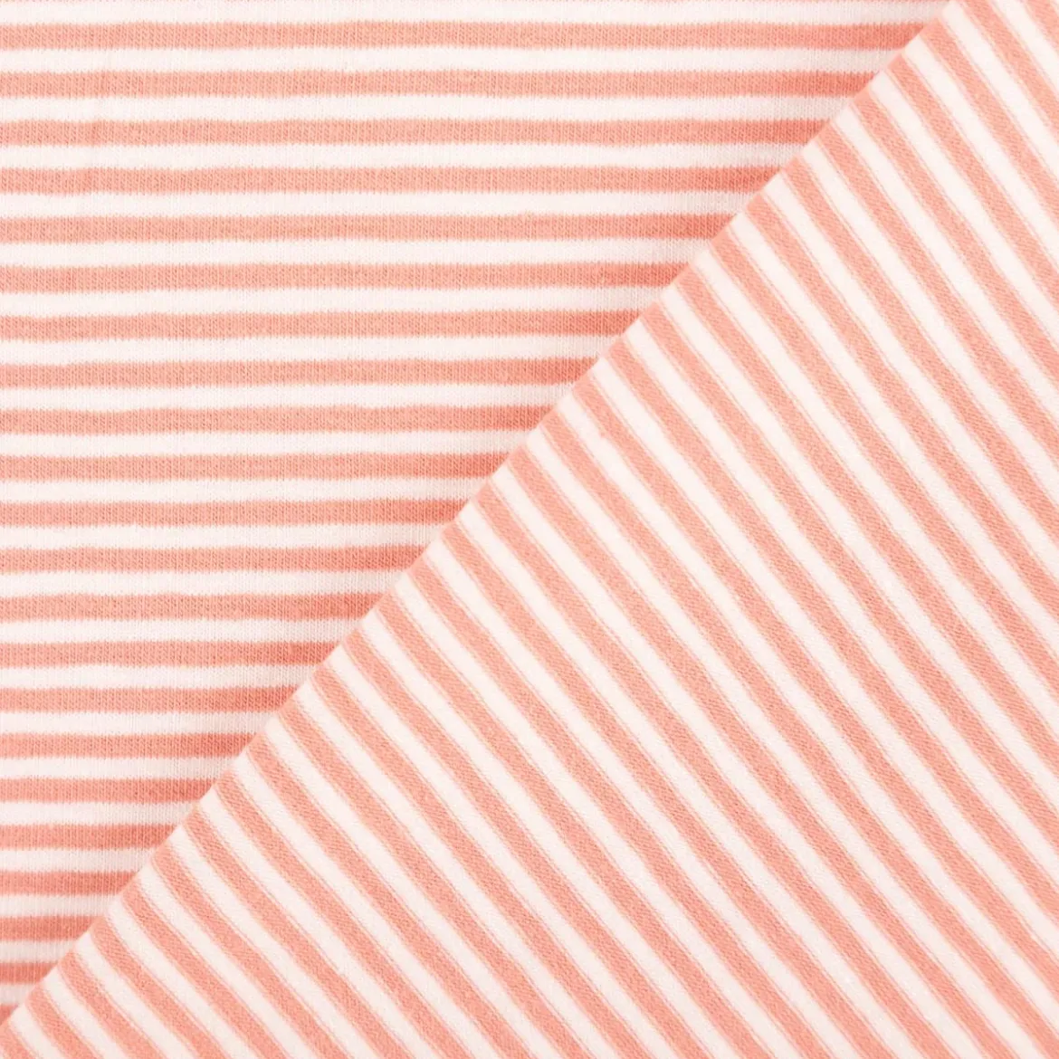 Jersey Stoff Baumwolljersey Yarn Dyed Streifen fein weiß coral 1,50m Breite