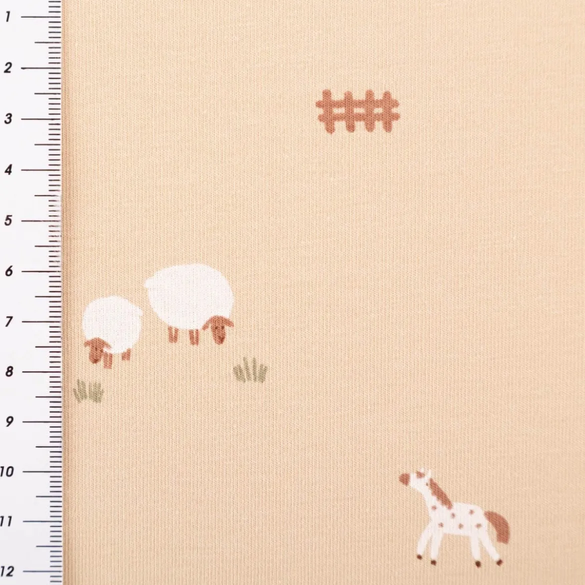 Jersey Stoff Baumwolljersey Bauernhof beige 1,50m Breite