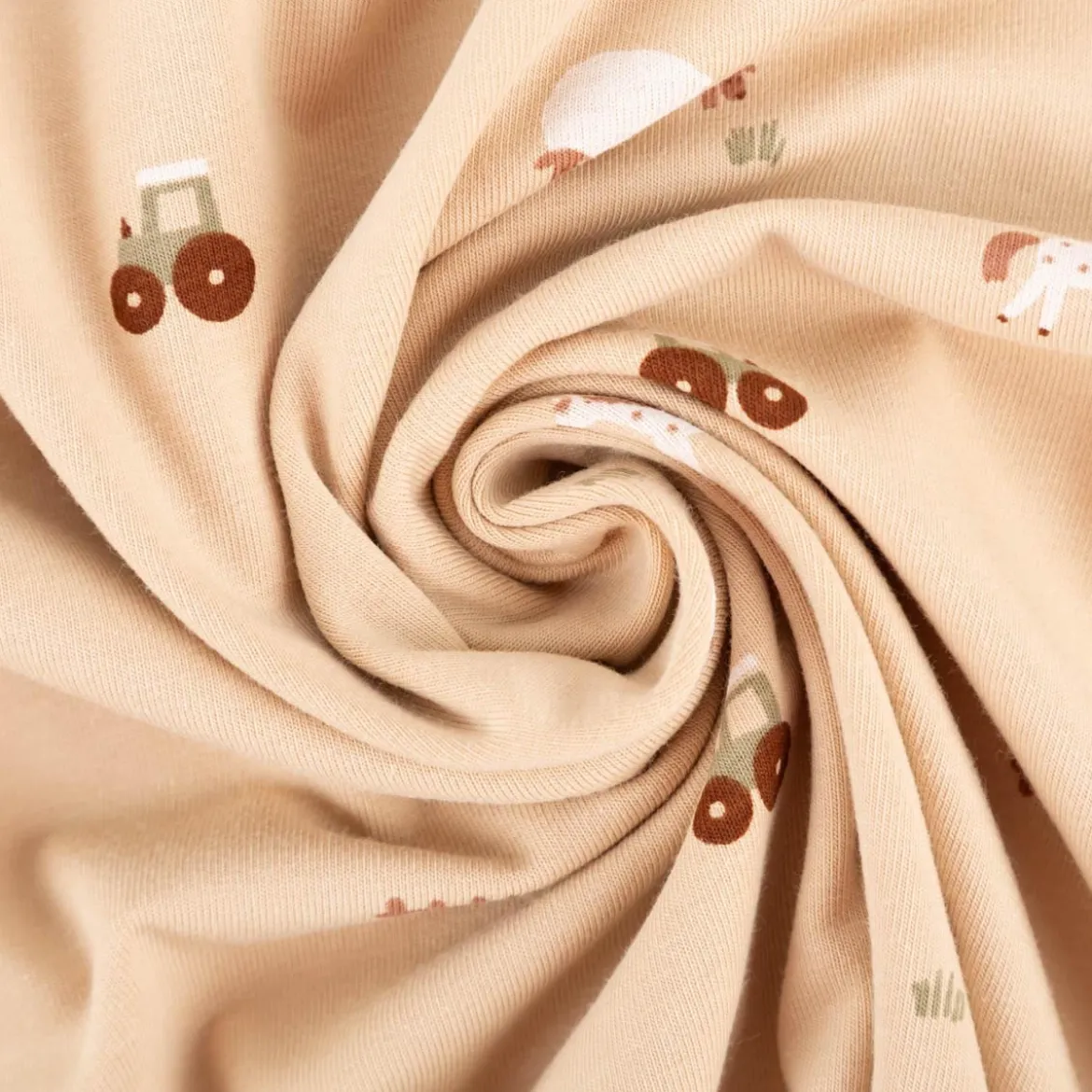 Jersey Stoff Baumwolljersey Bauernhof beige 1,50m Breite