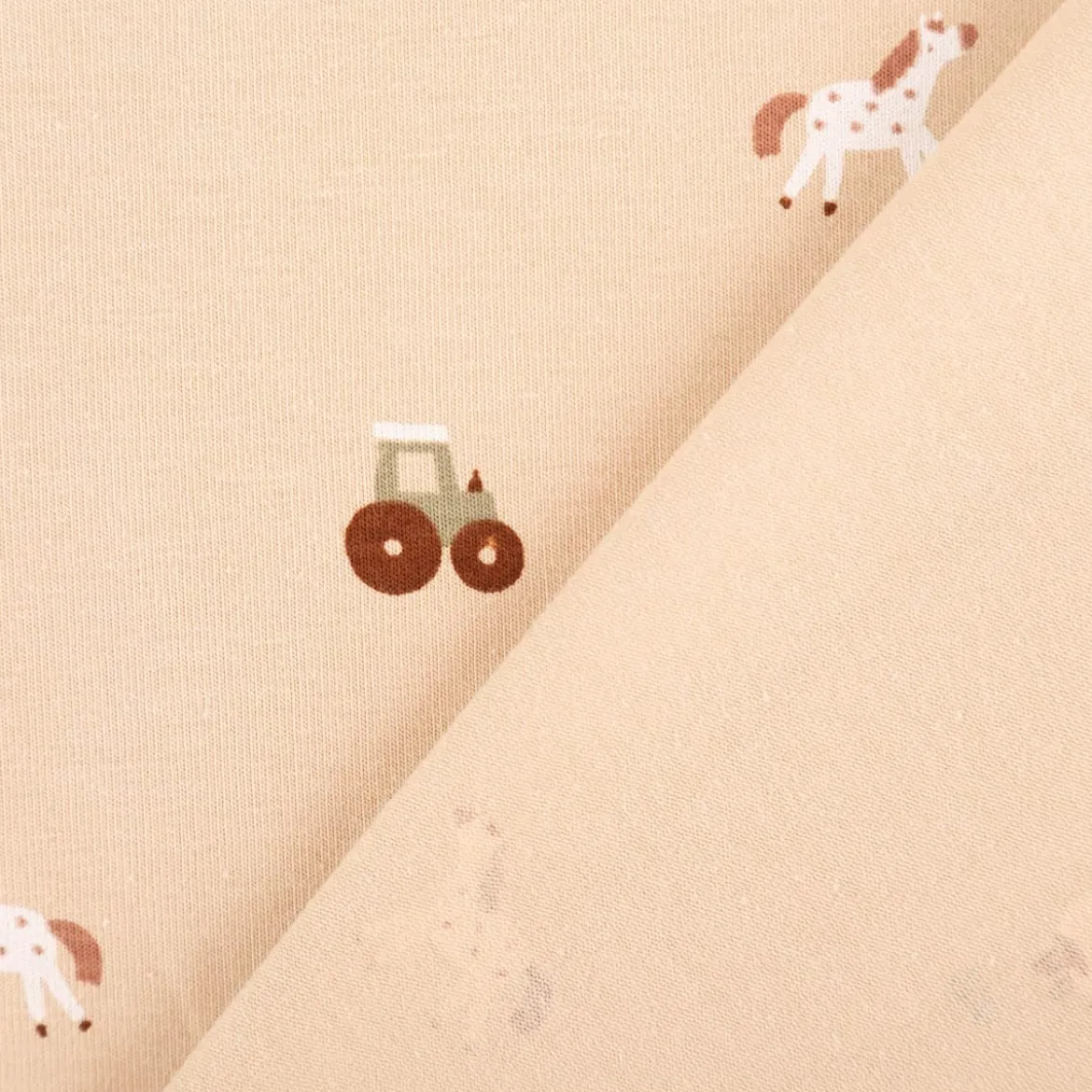 Jersey Stoff Baumwolljersey Bauernhof beige 1,50m Breite